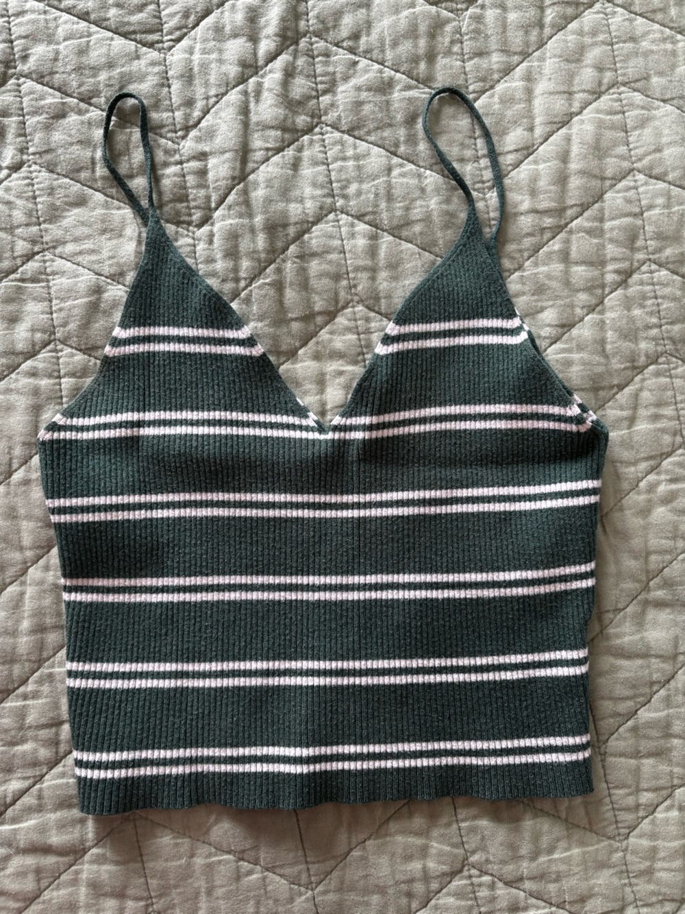 Striped Knit Camisole in Dark Green and White